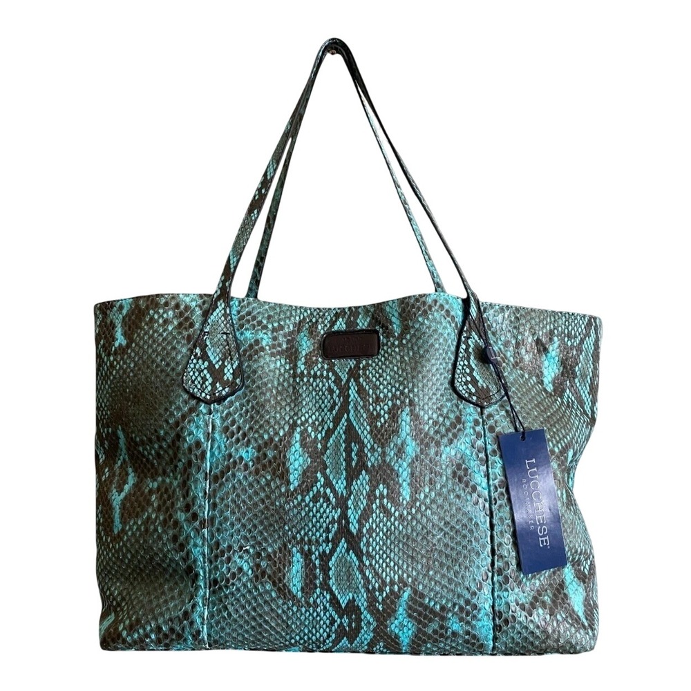Lucchese Python Tote Bag Turquoise Black Exotic Leather Western Snakeskin